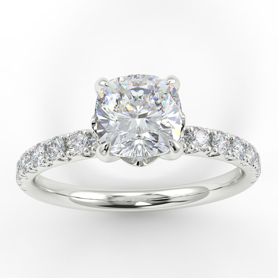 Eco 2 Cushion Cut Side Diamond Ring Eco 2 Cushion Cut Side Diamond Ring