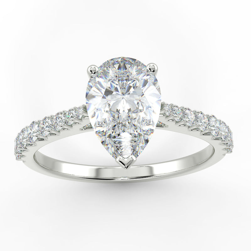 18ct White Gold Eco 1 Pear Cut Side Diamond Ring with 1.01-CARAT Pear DIAMOND