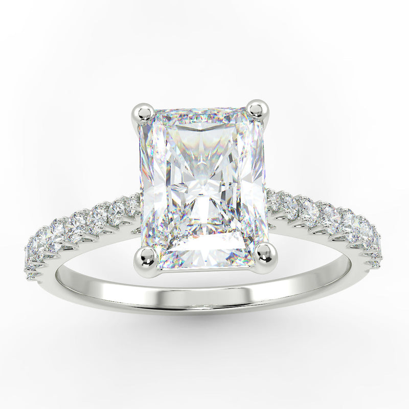 18ct White Gold Eco 1 Radiant Cut Side Diamond Ring with 3.15-CARAT Radiant DIAMOND