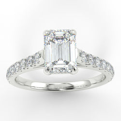 18ct White Gold Eco 1 Emerald Cut Side Diamonds Ring with 3.10-CARAT Emerald DIAMOND