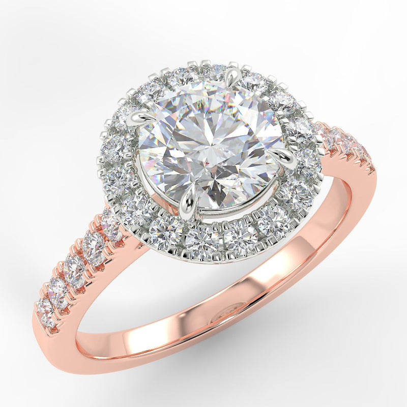 18ct Rose Gold Eco 5 Round Brilliant Cut Halo Diamond Ring with 1.00-CARAT Round DIAMOND