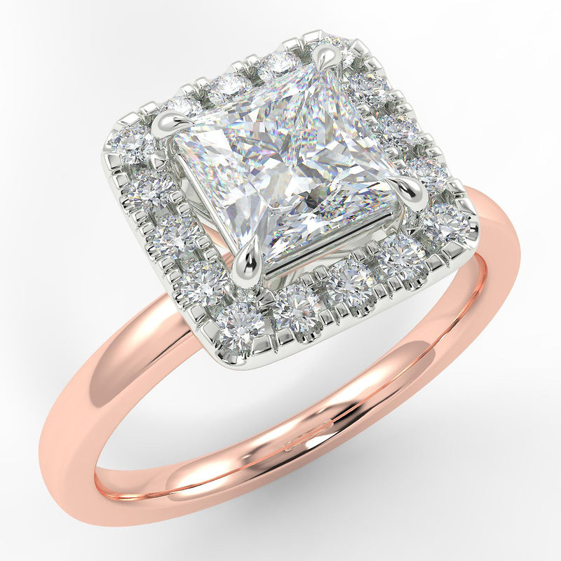 Eco 6 Princess Cut Halo Diamond Ring