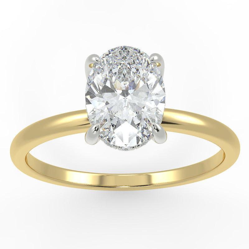 18ct Yellow Gold Eco 7 Oval Cut Hidden Halo Solitaire Diamond Ring with 1.59-CARAT Oval DIAMOND