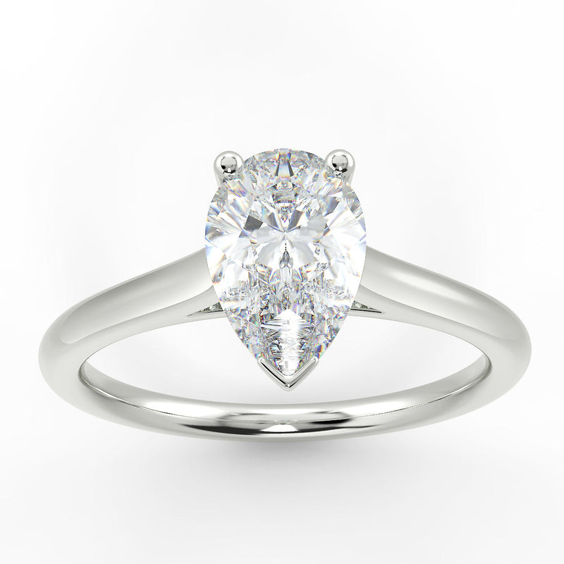 18ct White Gold Eco 3 Pear Cut Solitaire Diamond Ring with 2.50-CARAT Oval DIAMOND