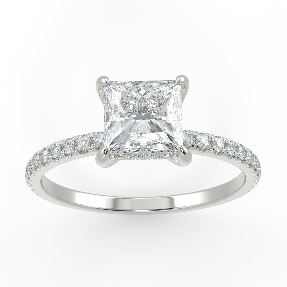 Eco 3 Princess Cut Side Hidden Halo Diamond Ring